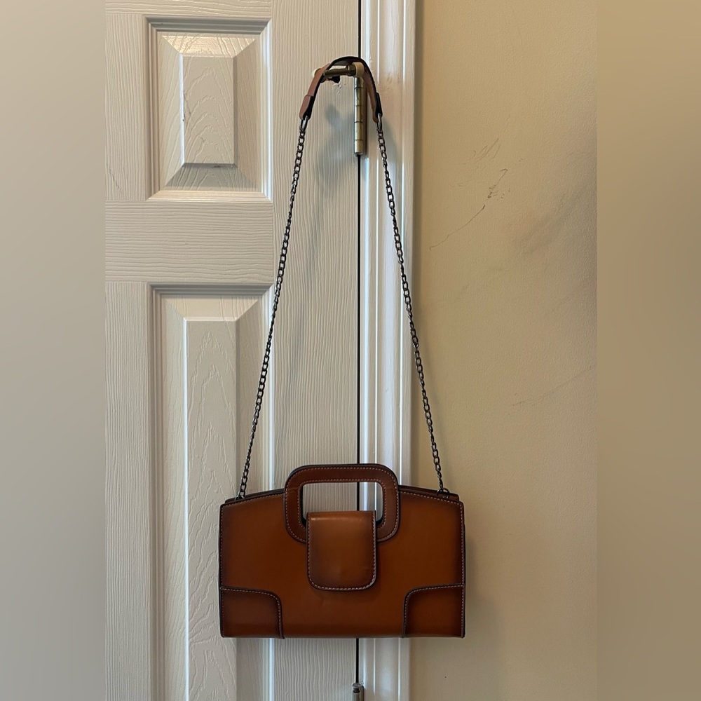 Sanxiner Classic Retro Brown Leather Chain Strap Crossbody Purse